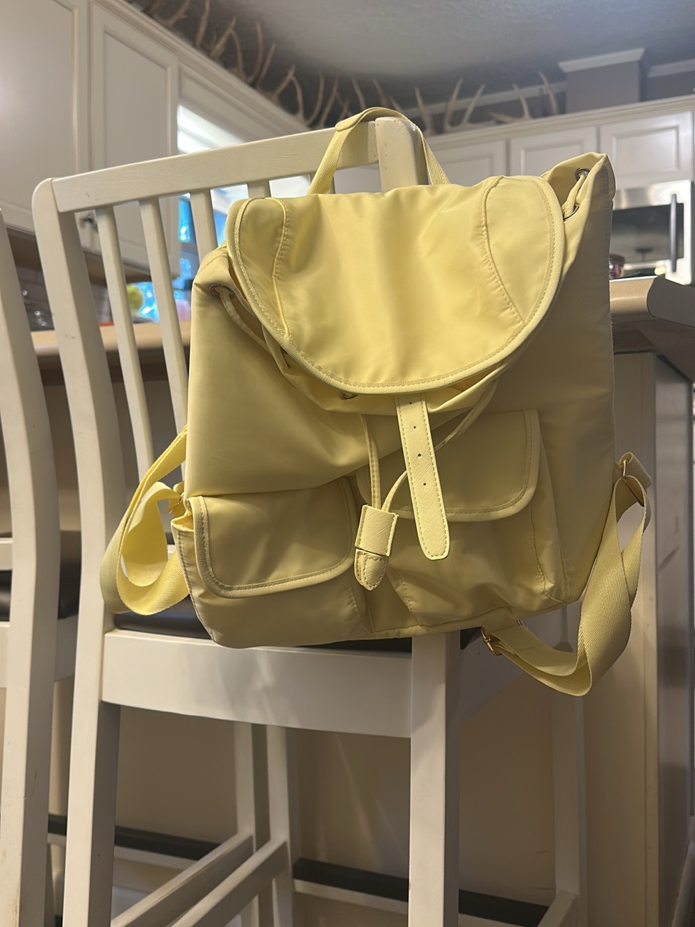 Yellow Nylon Flap Backpack - Women's Casual Daypack